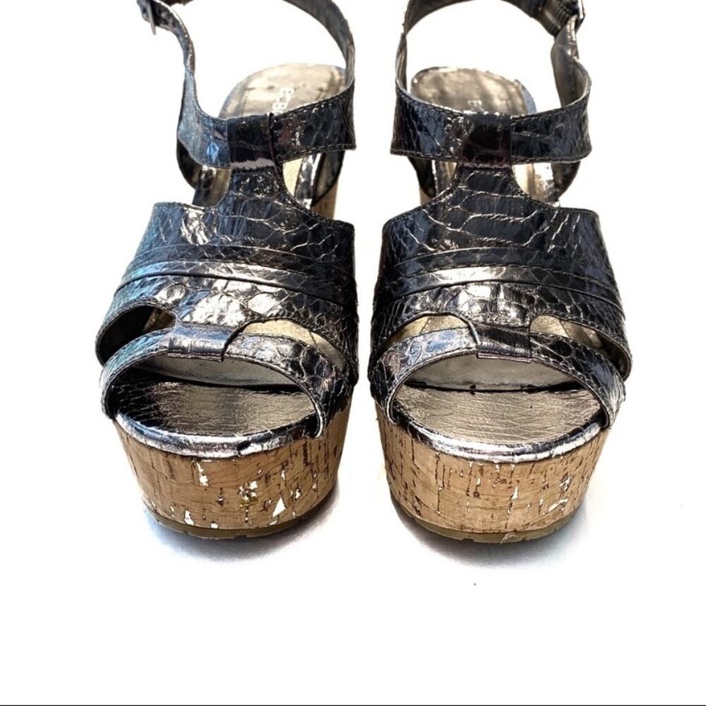 BCBGeneration Edelle Cork Platform Silver Wedges 8 - Picture 3 of 8